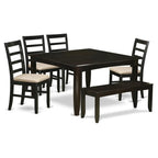 East West Furniture Parfait 6 Piece Set Contains a Square Dinner Table with Butterfly Leaf and 4 Linen Fabric Dining Room Chairs with a Bench, 54x54 Inch, Cappuccino