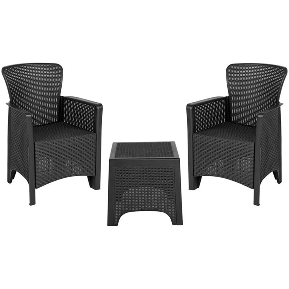 Flash Furniture Seneca Dark Gray Faux Rattan Plastic Chair Set with Matching Side Table