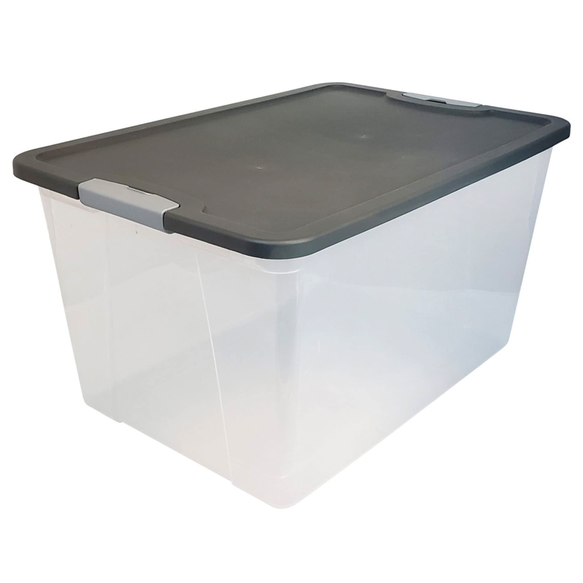 HOMZ 2-Pack Plastic Storage Bins w/ Lids, Stackable Totes, 64 Quart, Clear/Gray