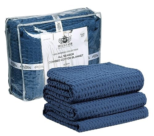 HILLFAIR 100% Cotton Blanket- 120'' x 120'' XXL Oversized King Bed Blankets - Family Size 10 ft x 10 ft Big - Waffle Blankets - 