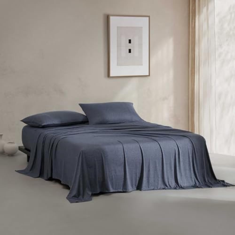 Calvin Klein - Queen Size Sheets Set, Naturally Soft Cotton-Blend Melange Jersey Bedding - Bed Sheets with Matching Pillowcases 