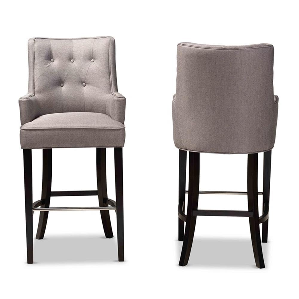 Baxton Studio Aldon Modern and Contemporary Grey Fabric Upholstered and Dark Brown Finished Wood 2-Piece Bar Stool Set