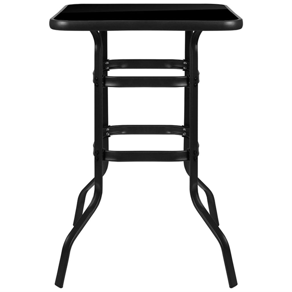 Flash Furniture Barker 27.5" Square Black Tempered Glass Bar Height Metal Patio Bar Table