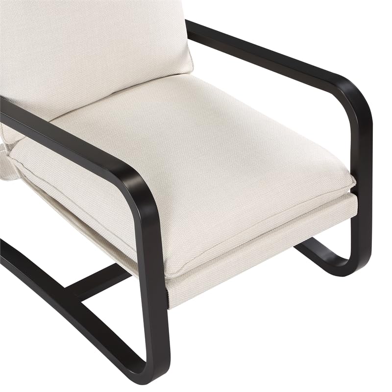 Comfort Pointe Sling Chair Upholstered in Oatmeal White Fabric with Metal Frame