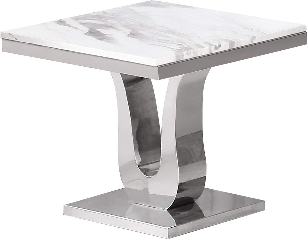 Best Quality Furniture 3 Piece Coffee End Tables Set, White, Silver