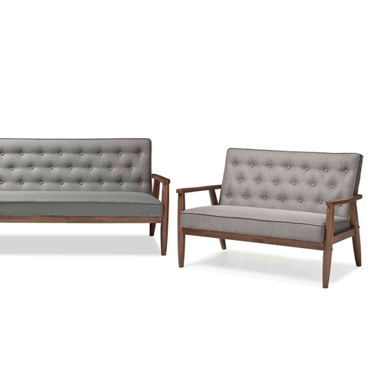 Baxton Studio Sorrento Mid-century Retro Modern Grey Fabric Upholstered Wooden 3 Piece Living room Set
