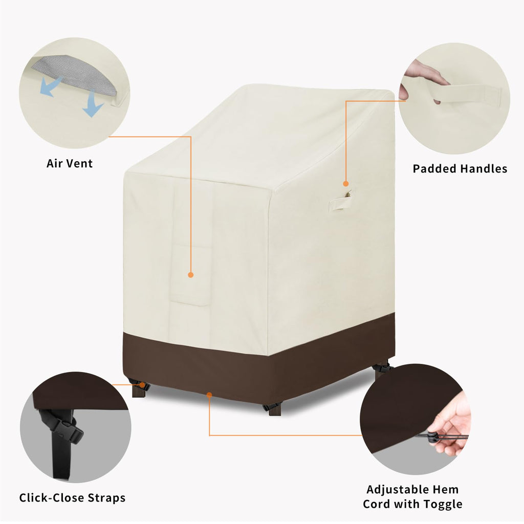 Easy-Going Heavy Duty Outdoor Stackable Chair Cover, Waterproof Patio Chair Cover, Windproof Outdoor Furniture Cover With Air Vent (1 Pack-28Wx36Dx47H Inch, Beige/Dark Brown)