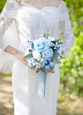 Ansofi Dusty Blue Wedding Bouquets for Bride Bridesmaids Artificial Rose Flower Bridal Bouquet for Wedding Ceremony Anniversary,