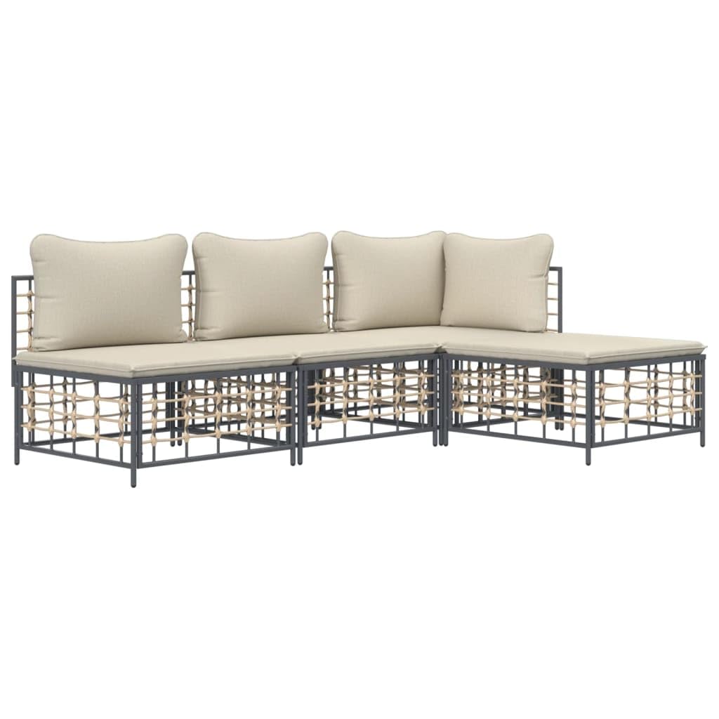 vidaXL 5-Piece Patio Lounge Set - Weather-Resistant Anthracite Poly Rattan Outdoor Furniture with Cushions - Powder-Coated Steel