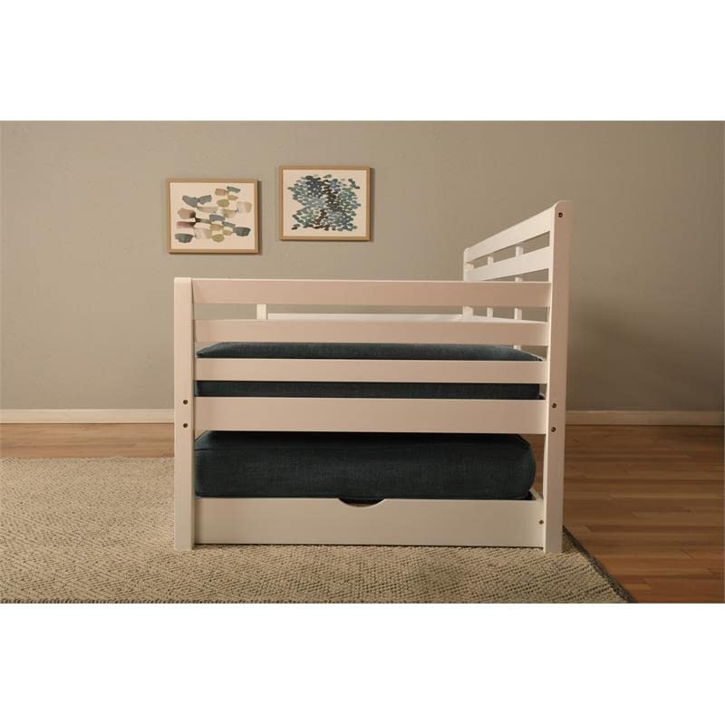 Kodiak Furniture Boho Wood Daybed and Pop Up Bed in White with Linen Mattress