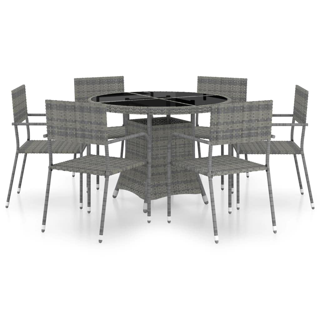 vidaXL Patio Dining Set 7 Piece Garden Outdoor Yard Terrace Balcony Backyard Table and Chair Seat Seating Furniture Poly Rattan Anthracite and Gray