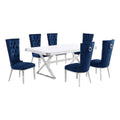 Best Quality Furniture D440/1-Sc330-7 Dining Set, 7-Piece, Navy Blue/Silver