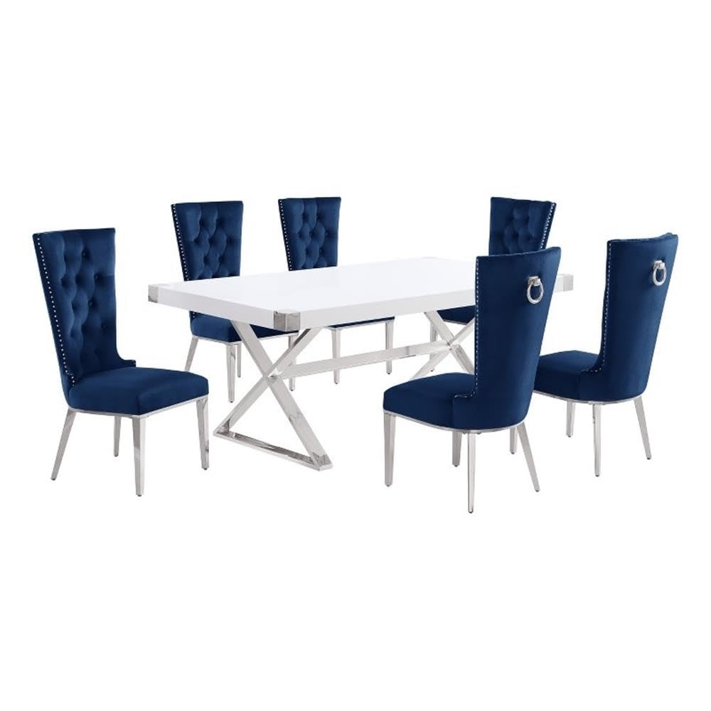 Best Quality Furniture D440/1-Sc330-7 Dining Set, 7-Piece, Navy Blue/Silver