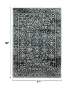 HomeRoots Polypropylene 7' x 10' Navy Beige Machine Woven Oriental Indoor Area Rug