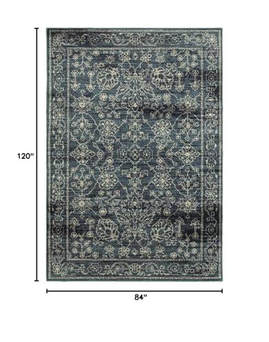 HomeRoots Polypropylene 7' x 10' Navy Beige Machine Woven Oriental Indoor Area Rug