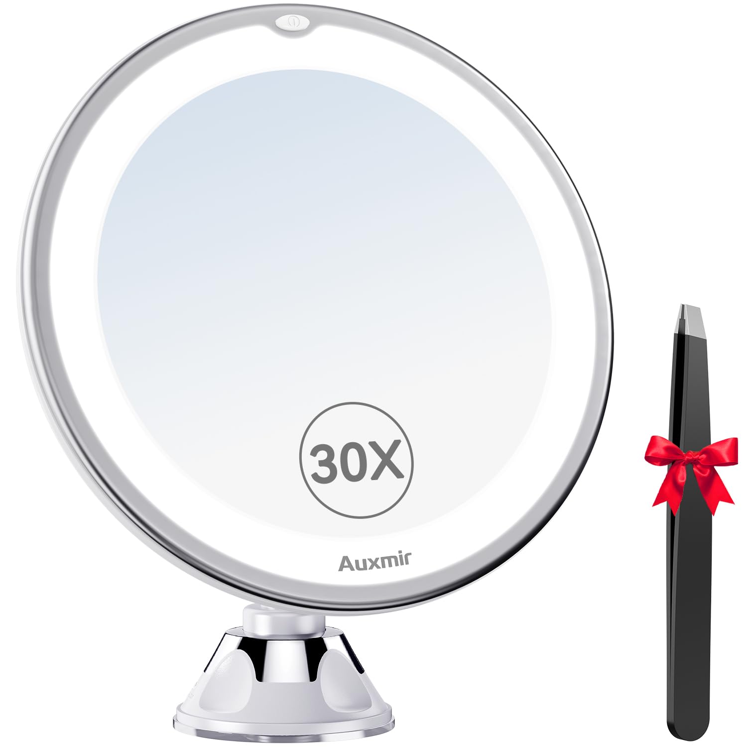 Auxmir 2025 Upgraded 30X Magnifying Mirror with Light, Makeup Mirror with 2-Level Lights, Vanity Mirror with Power Suction Cup a