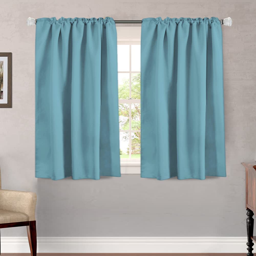 H.Versailtex Blackout Curtains Thermal Insulated Window Treatment Panels Room Darkening Blackout Drapes For Living Room Back Tab/Rod Pocket Bedroom Draperies, 52 X 45 Inch, Aqua, 2 Panels