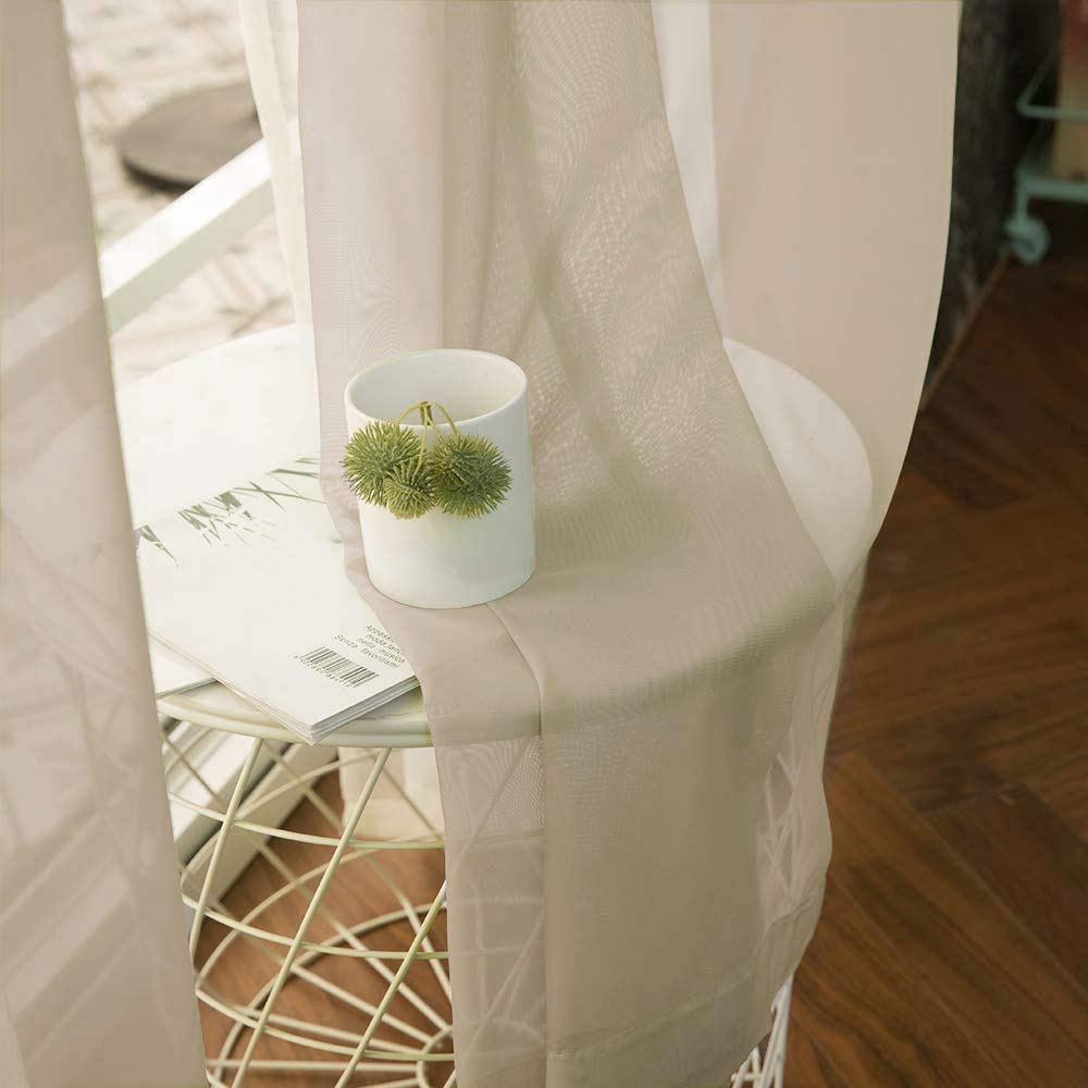Miulee 2 Panels Solid Color Beige Sheer Curtains Elegant Grommet Window Voile Panels/Drapes/Treatment For Bedroom Living Room (54X72 Inch)