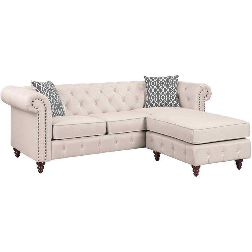 Acme Waldina Tufted Linen Fabric Upholstered Reversible Sectional Sofa in Brown