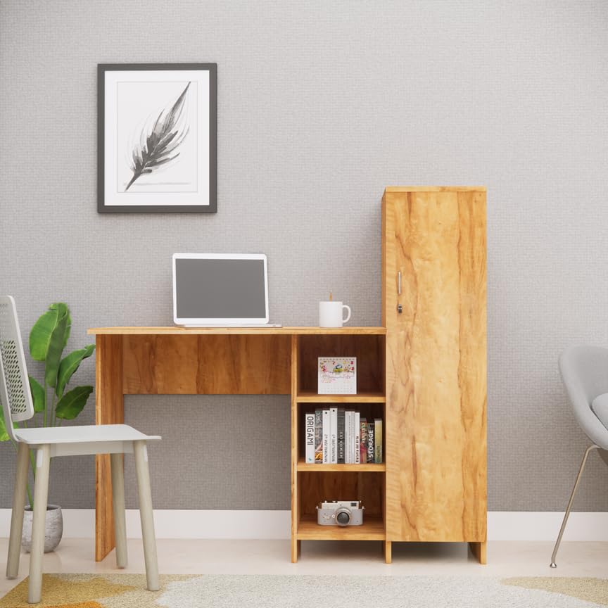 Furnesta Hutch Desk With Storage, Multipurpose For Office Study Bedroom, Rectangular, Plateau Apple, Waterproof Termiteproof Bo