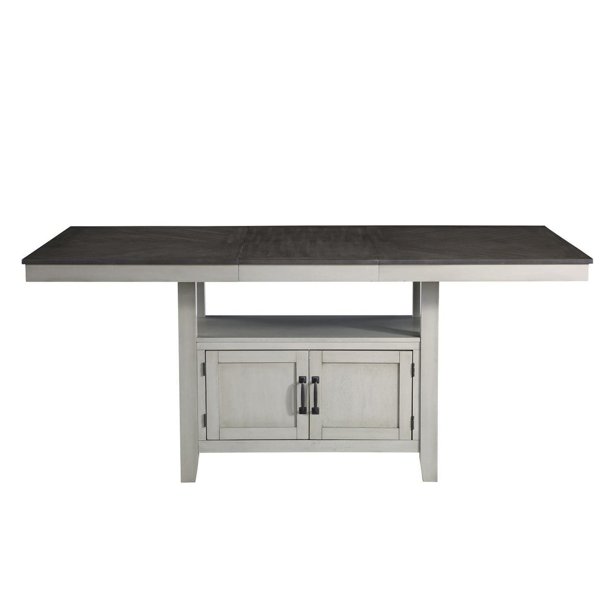 Steve Silver Furniture Hyland 7pc Rectangular Dining Set, 60 to 80-Inch Table w/ 6 Vegan Leather Upholstered Counter Chairs, Dining Room, Storage Shelf, 60" L x 42" W x 36" H, Grey