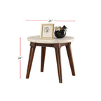 acme AC-82892 End Table, 24" Dia x 22" H, White Marble & Walnut