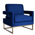 Overstock Limari Home Edna 21 Modern Velvet & Stainless Steel Accent Chair in Blue