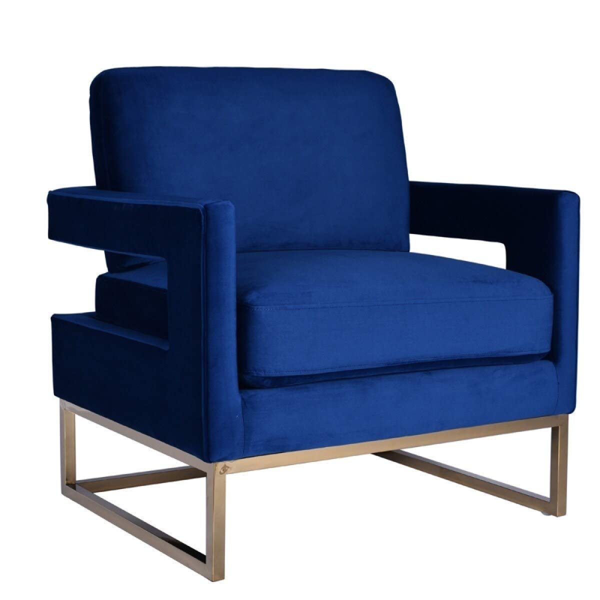 Overstock Limari Home Edna 21 Modern Velvet & Stainless Steel Accent Chair in Blue