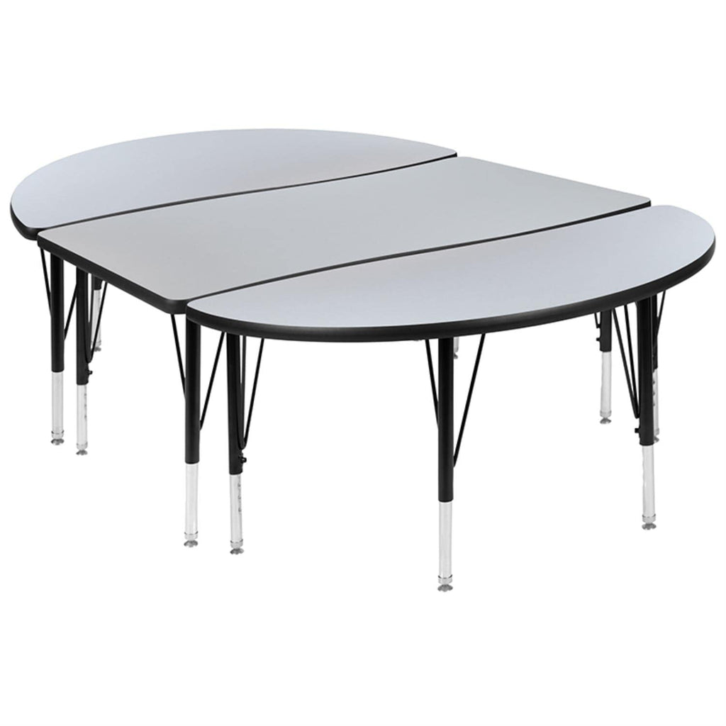 Flash Furniture 3 Piece 76" Oval Wave Collaborative Grey Thermal Laminate Activity Table Set - Height Adjustable Short Legs