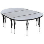 Flash Furniture 3 Piece 76" Oval Wave Collaborative Grey Thermal Laminate Activity Table Set - Height Adjustable Short Legs