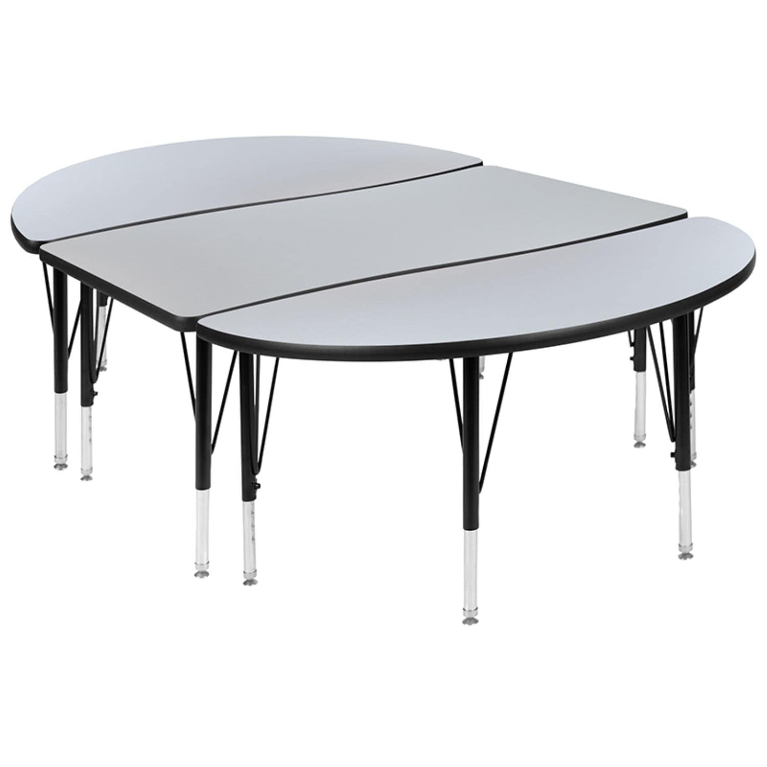 Flash Furniture 3 Piece 76" Oval Wave Collaborative Grey Thermal Laminate Activity Table Set - Height Adjustable Short Legs