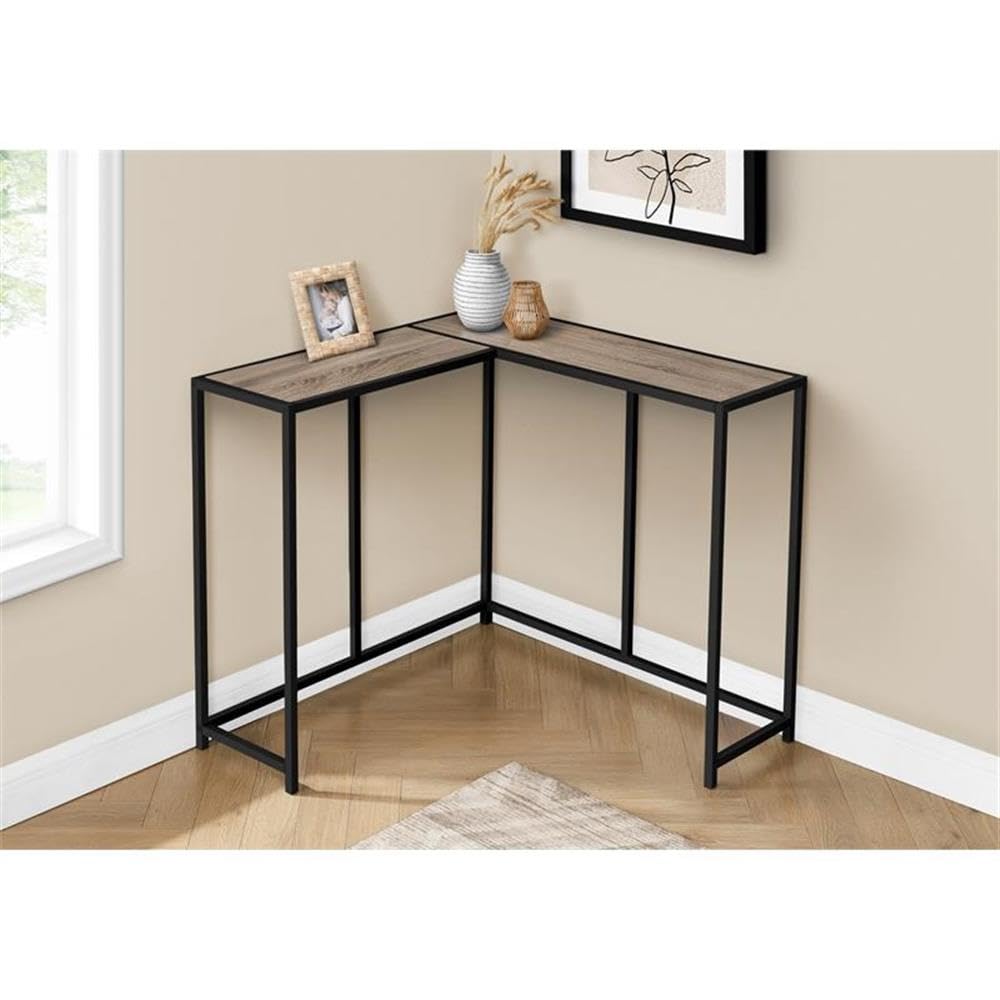 Monarch Specialties I 2155 Accent Table, Console, Entryway, Narrow, Corner, Living Room, Bedroom, Metal, Laminate, Brown, Black, Contemporary, Modern