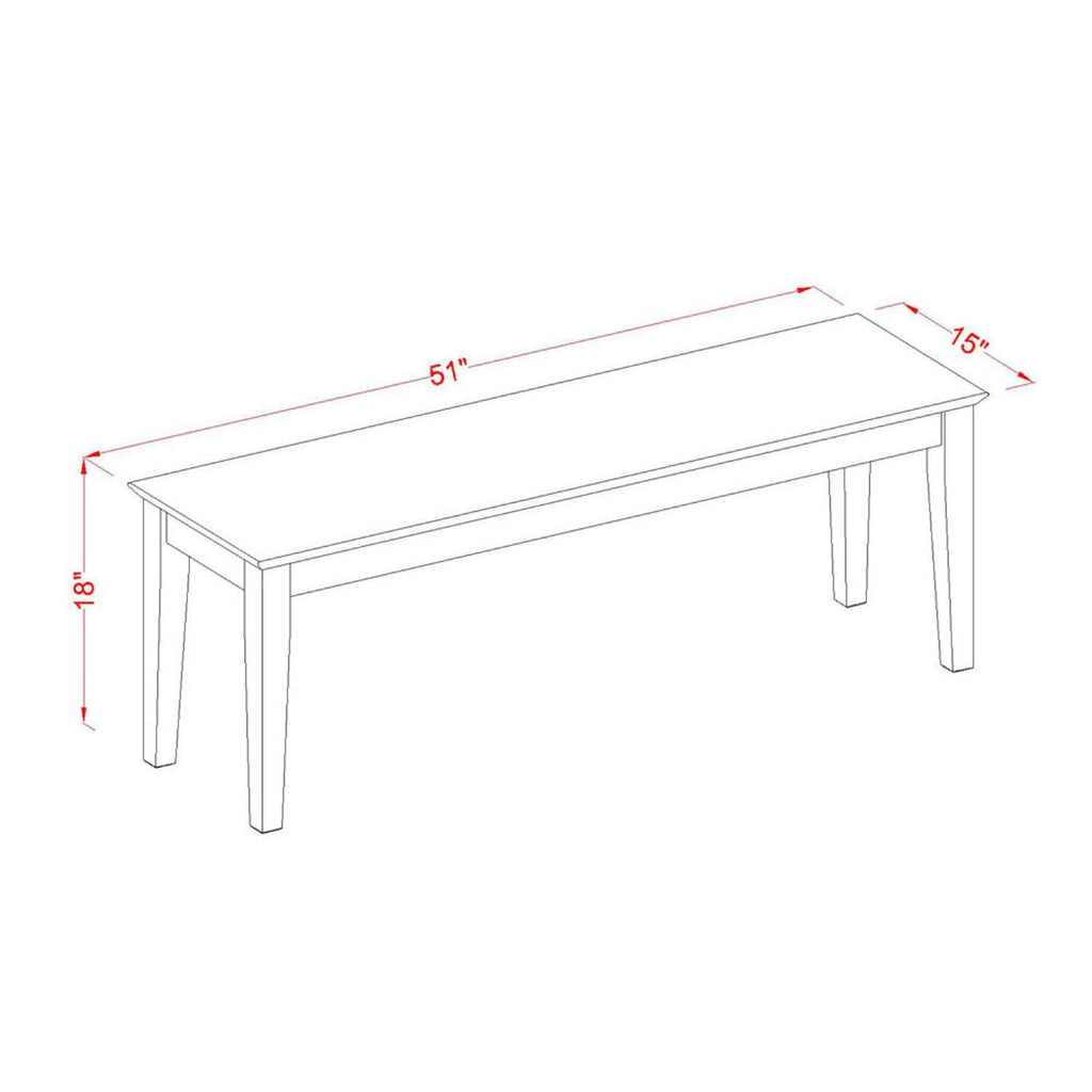 East West Furniture Capri Dining Bench with Wooden Seat, 51x15x18 Inch, Mahogany