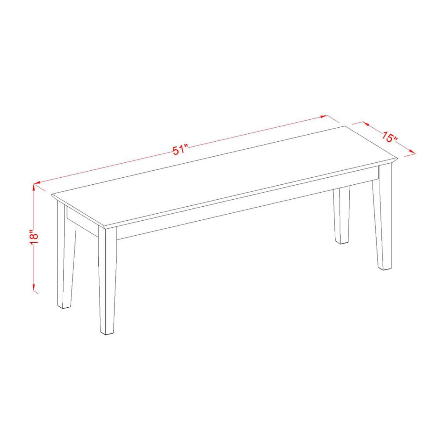 East West Furniture Capri Dining Bench with Wooden Seat, 51x15x18 Inch, Mahogany