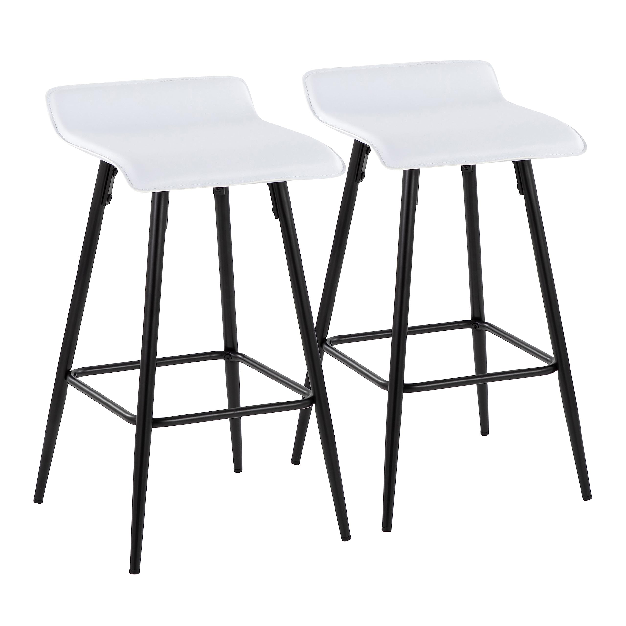 Ale 26 Contemporary Fixed Height Counter Stool In Black Steel And White Faux Leather By Lumisource - Set Of 2