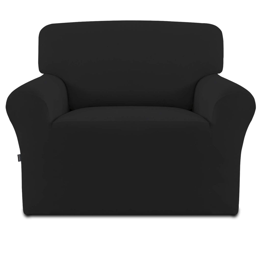 Easy-Going Fleece Stretch Sofa Slipcover Spandex Non-Slip Soft Couch Sofa Cover, Washable Furniture Protector With Anti-Skid Foam And Elastic Bottom For Kids, Pets(Chair, Black)