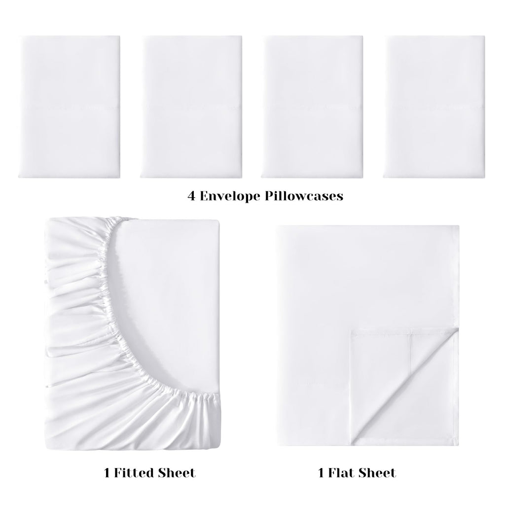 Bysure Hotel Luxury Bed Sheets Set 6 Piece(Full, White) - Super Soft 1800 Thread Count 100% Microfiber Sheets With Deep Pockets,
