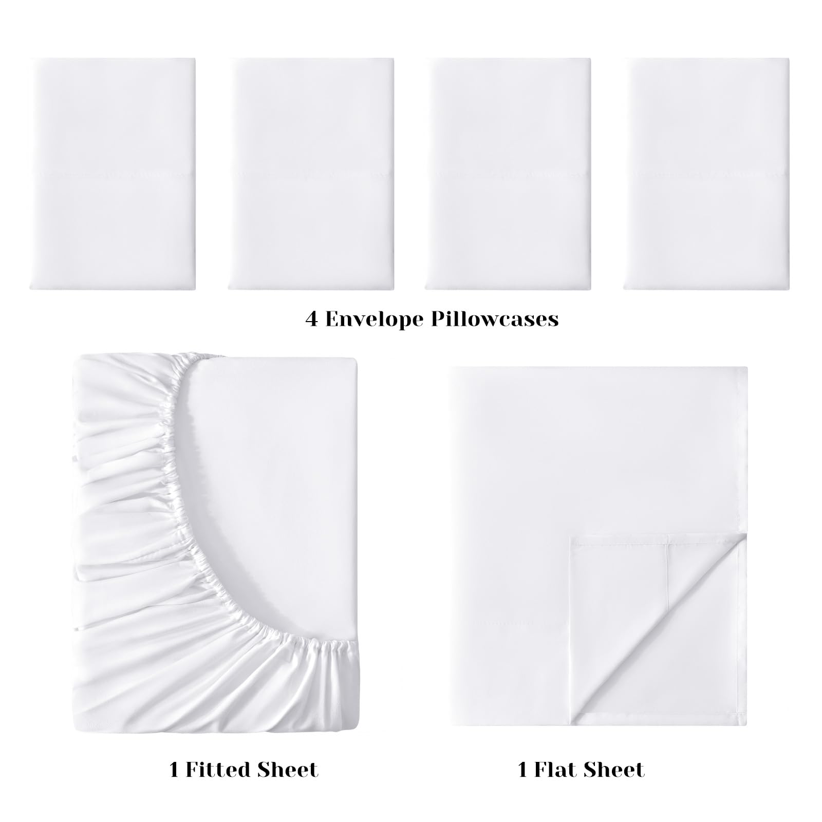 Bysure Hotel Luxury Bed Sheets Set 6 Piece(Full, White) - Super Soft 1800 Thread Count 100% Microfiber Sheets With Deep Pockets,