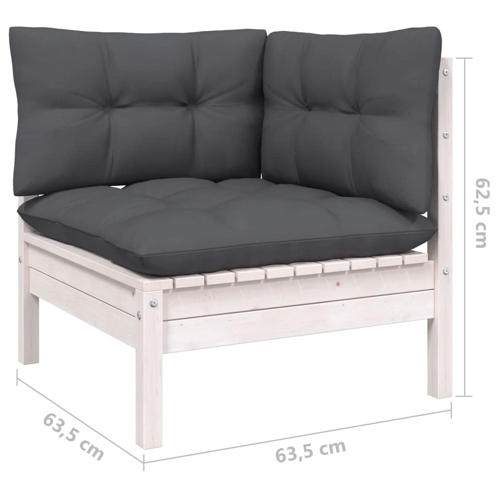vidaXL Solid Pinewood Patio Lounge Set 5 Piece with Cushions Garden Outdoor Lawn Yard Terrace Balcony Wooden Seat Seating Furniture White
