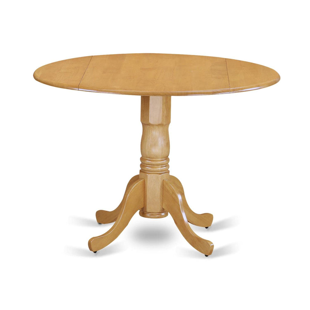 East West Furniture DLVA3-OAK-W Dublin 3 Piece Set for Small Spaces Contains a Round Dining Room Table with Dropleaf and 2 Wooden Seat Chairs, 42x42 Inch