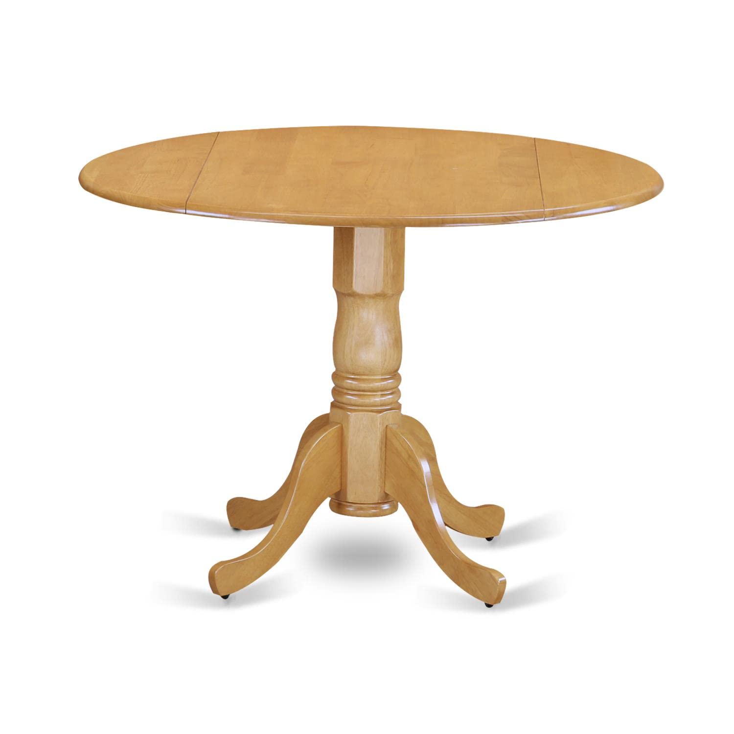 East West Furniture DLVA3-OAK-W Dublin 3 Piece Set for Small Spaces Contains a Round Dining Room Table with Dropleaf and 2 Wooden Seat Chairs, 42x42 Inch