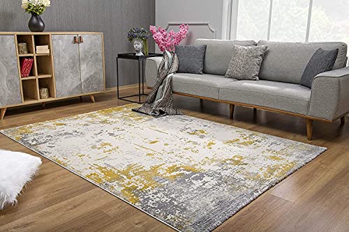 HomeRoots 100% High Grade Polypropylene 3â€ x 5â€ Gold and Gray Abstract Area Rug