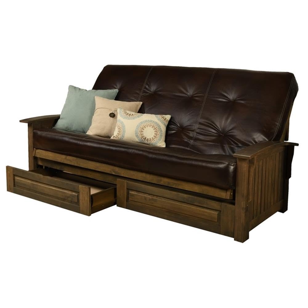 Kodiak Furniture Washington Queen Size Futon Frame with Storage Drawers - Wood Futon Frame with Mattress Included in Java Brown Color