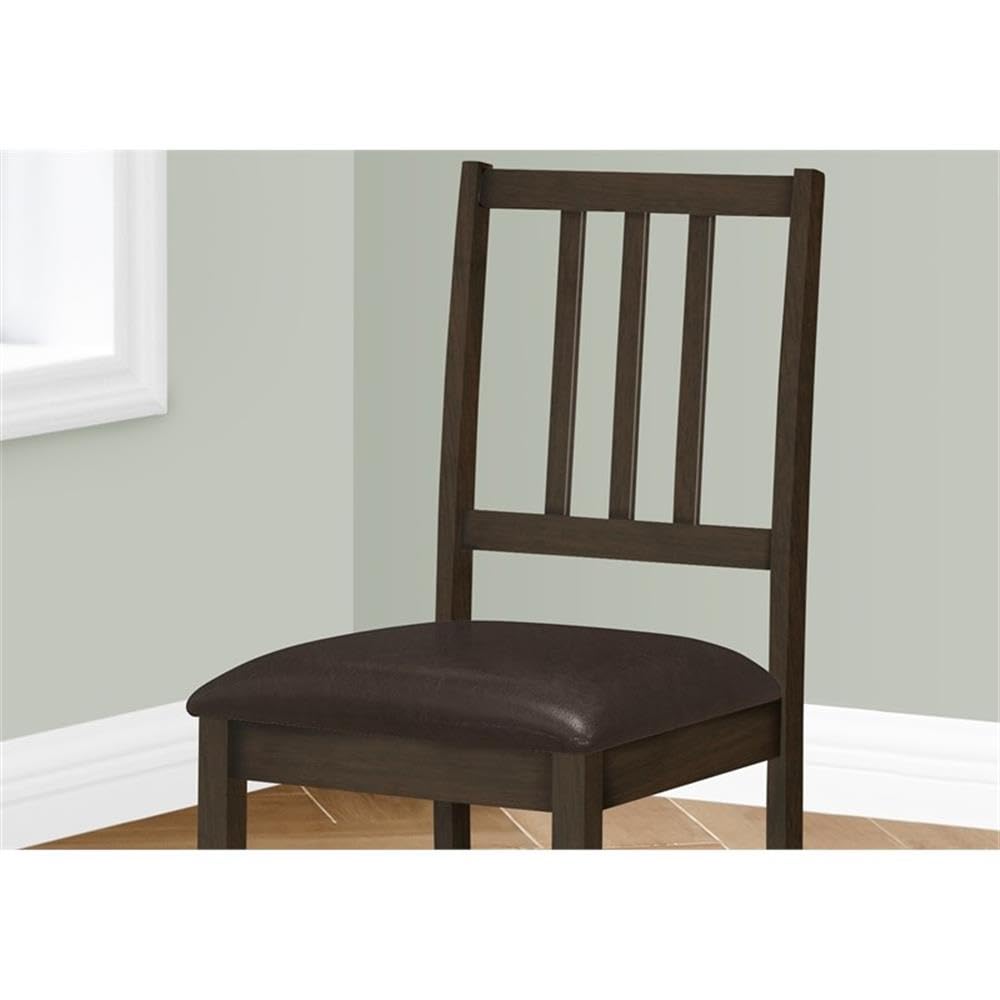 Monarch Specialties I 1304 Dining Chair, Set of 2, Side, Upholstered, Kitchen, Dining Room, Pu Leather Look, Wood Legs, Brown, Transitional