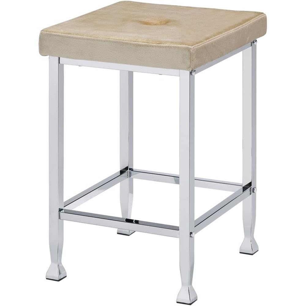 Acme Raine Velvet Upholstery Square Counter High Stool in Beige and Chrome