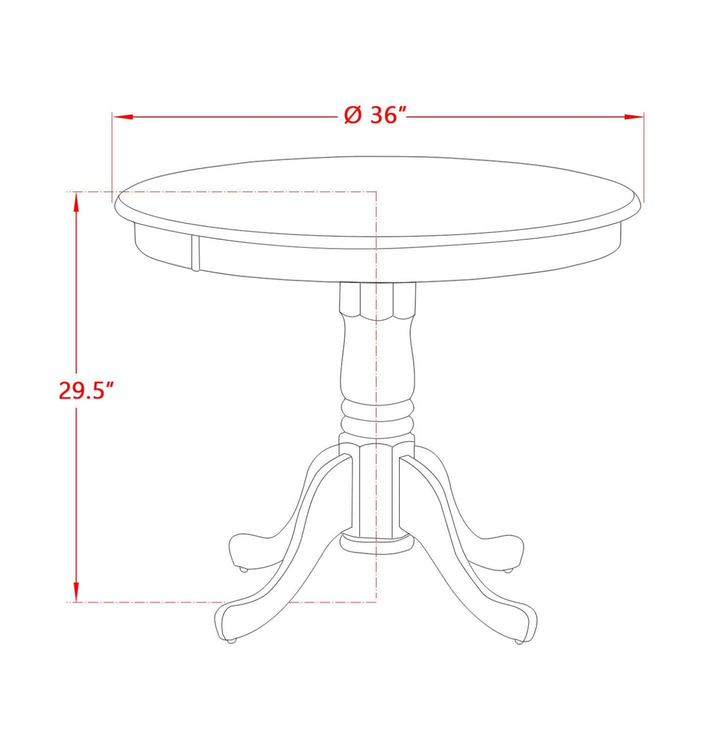 East West Furniture AMT-NLW-TP Antique Dining Table - a Round Wooden Table Top with Pedestal Base, 36x36 Inch, Natural & Linen White