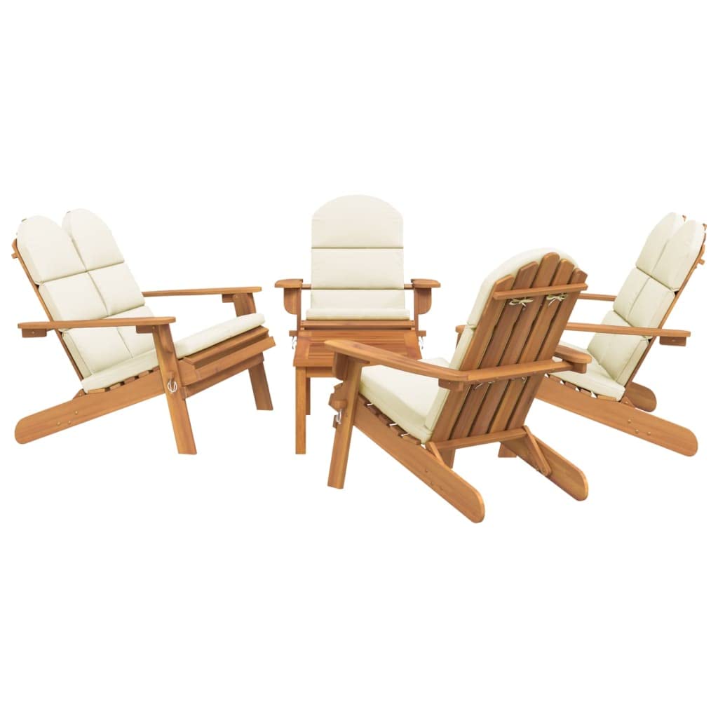 vidaXL Adirondack Style 4 Piece Patio Lounge Set, Solid Acacia Wood, Comprises of Chairs, Bench, Coffee Table with Cream White C
