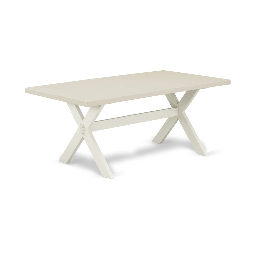East West Furniture X027La015-7 7 Piece Dining Room Furniture Set Consist Of A Rectangle Dining Table With X-Legs And 6 Baby Blue Linen Fabric Parsons Chairs, 40X72 Inch, Multi-Color