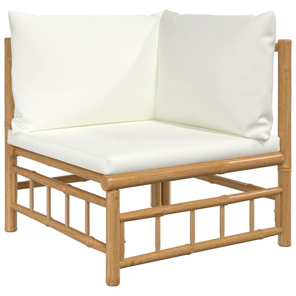 vidaXL Patio Corner Sofa, Natural Bamboo Construction with Cream White Cushions, Modular Design, Perfect for Outdoor, Patio, and