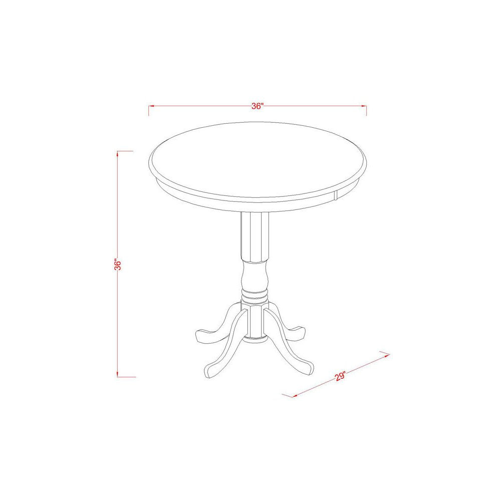 East West Furniture JAQU5-OAK-W 5 Piece Counter Height Dining Table Set Includes a Round Wooden Table with Pedestal and 4 Kitchen Dining Chairs, 36x36 Inch, Oak